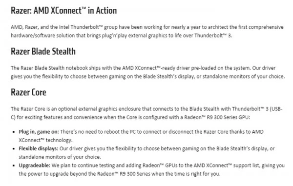 AMD推出XConnect外接显卡标准 但用的是Intel雷电3接口