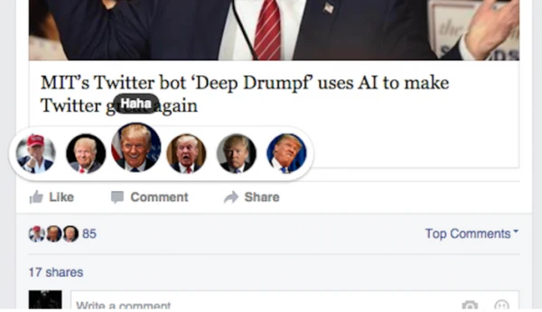 这个FB插件能将Reactions表情包替换成川普或宠物小精灵