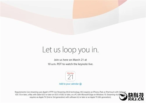 苹果公布iPhone 5SE邀请函！视频直播出炉