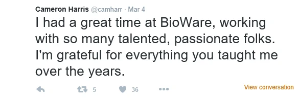 又一个!《质量效应:仙女座》编剧下月中旬离开BioWare