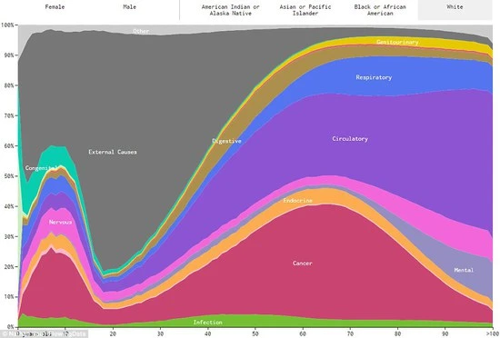 美国教授发布图表:看自己最有可能死于何因